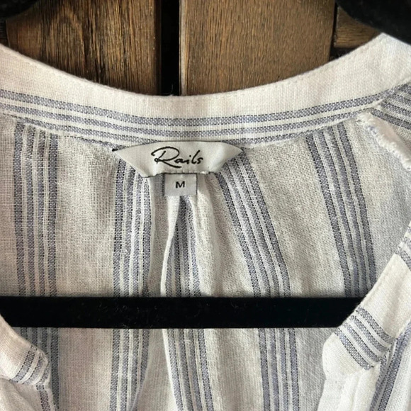 Rails Marti Cayman White/Blue Stripe Long Sleeve Button Front Top Size Medium - Picture 5 of 9